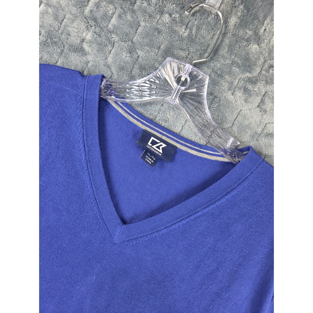 Cutter & Buck Mens XL Royal Blue V-Neck Cotton Blend Knit Sweater Vest